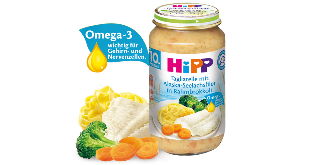 Potito centrado en los ácidos grasos omega-3, con una mezcla de verduras y pescado.