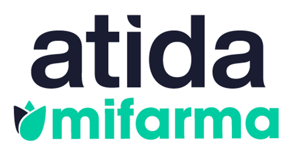 Los textos "atida" y "mifarma" en un tipo de letra sencillo y moderno.